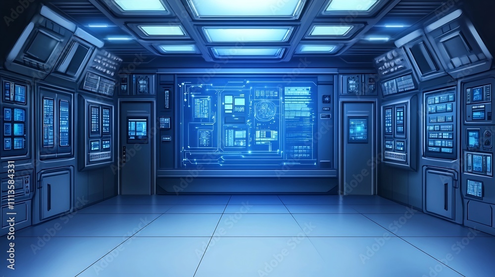 Futuristic Digital Control Room with Advanced Technology Interface Futuristic Digital Control Room with Advanced Technology Interface