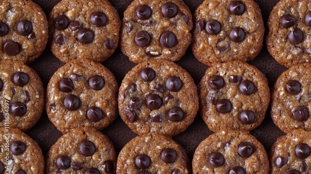 Close-up shot of multiple chocolate chip cookies. Perfect for websites, blogs, or recipe books about baking and desserts. Close-up shot of multiple chocolate chip cookies. Perfect for websites, blogs, or recipe books about baking and desserts.