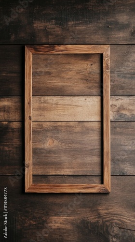 Wooden frame against dark wooden wall showcasing natural textures and tones