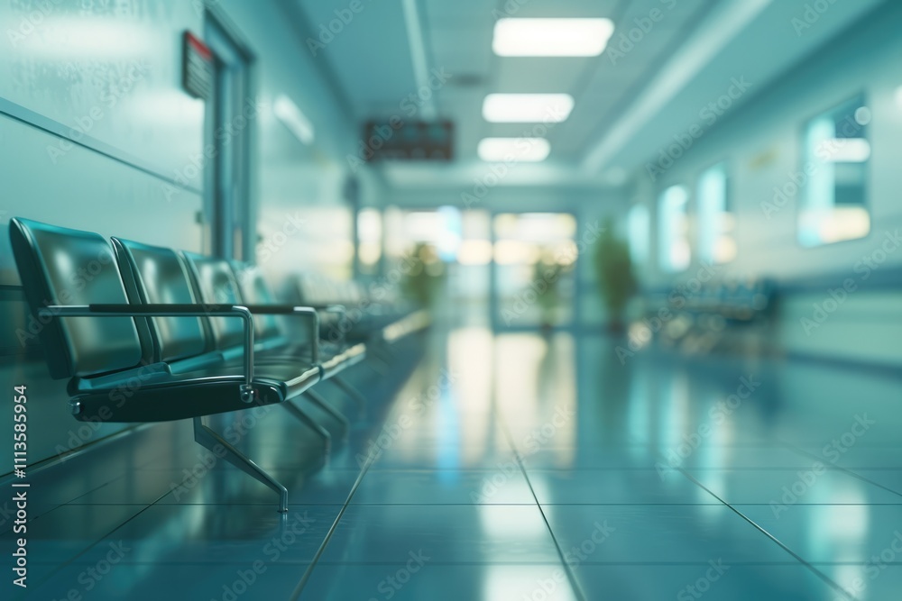 Fototapeta premium Blurred abstract background of hospital interior waiting hall