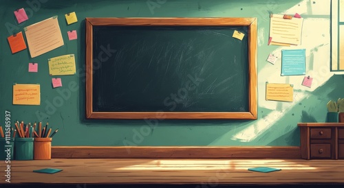 Creative classroom with chalkboard and colorful decorations in a bright learn...