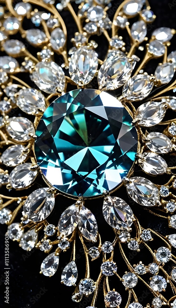 A shiny diamond on a black background in a 3D vector design, symbolizing a precious gem and jewelry, with a brilliant and sparkling appearance, perfect for a festive or decorative theme