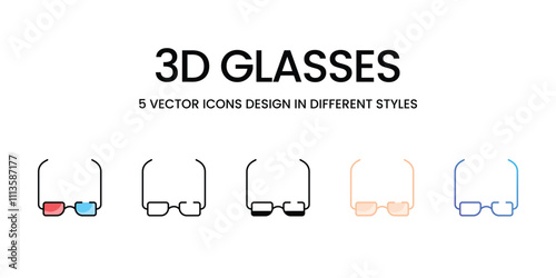 3D Glasses icons set in different style vector stock illustration