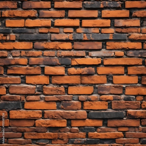 Old red brick wall with textured surface and worn-out appearance showcasing the pattern of bri