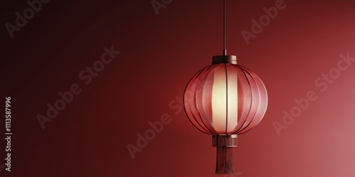 Elegant red lantern illuminates a cozy setting with warm light and intricate ...