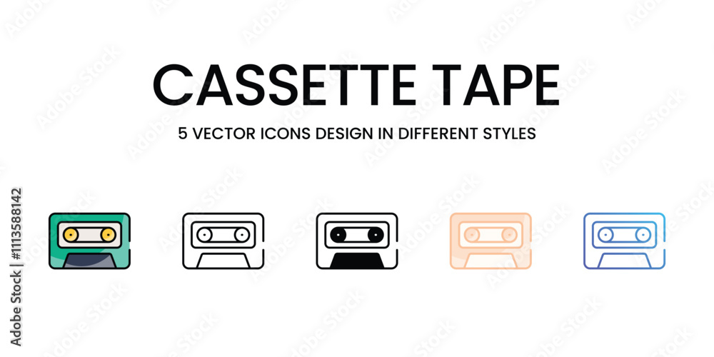 Cassette Tape icons set in different style vector stock illustration