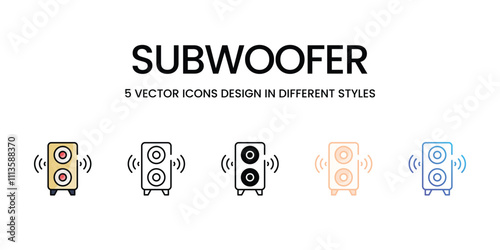 Subwoofer icons set in different style vector stock illustration