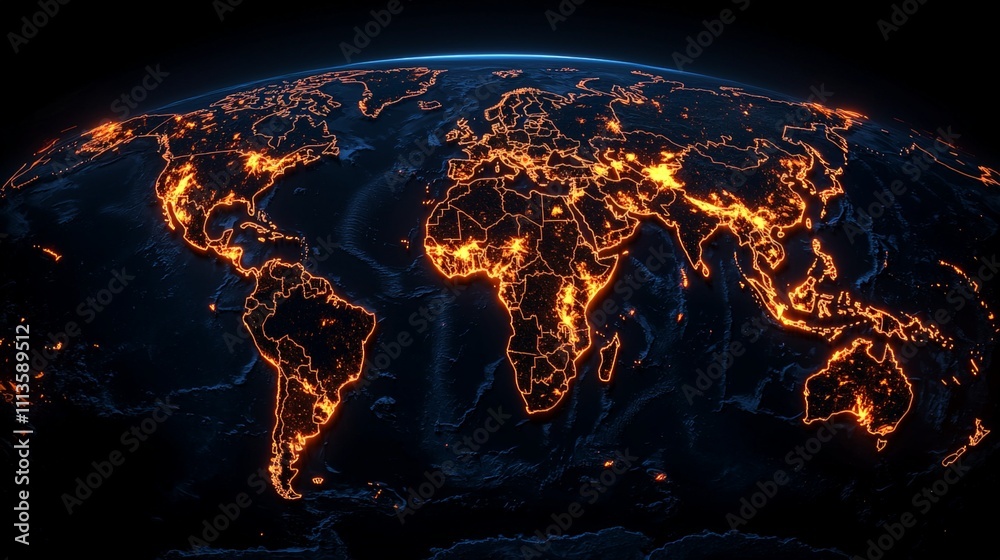 nuclear war world concept. Illuminated Earth from space at night nuclear war world concept. Illuminated Earth from space at night