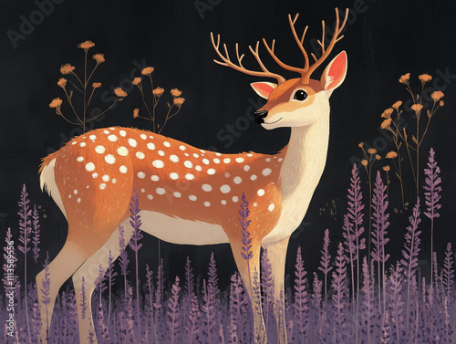 graceful deer stands among lavender flowers in serene forest photo