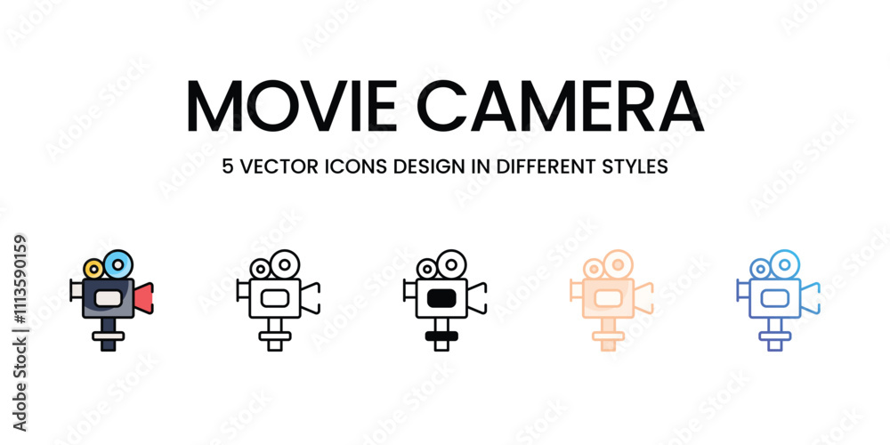 Movie Camera icons set in different style vector stock illustration