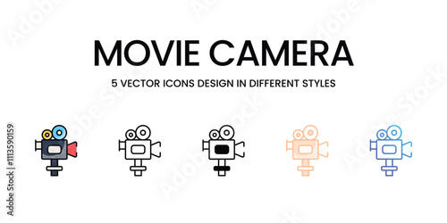 Movie Camera icons set in different style vector stock illustration