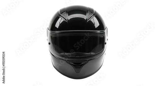 A sleek black racing helmet sits against a pure white background, showcasing its aerodynamic design and visor. This headgear symbolizes safety and speed, perfect for adrenaline-fueled competitions