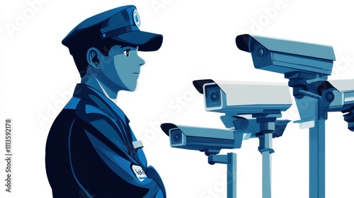 A security guard monitoring surveillance footage for safety
