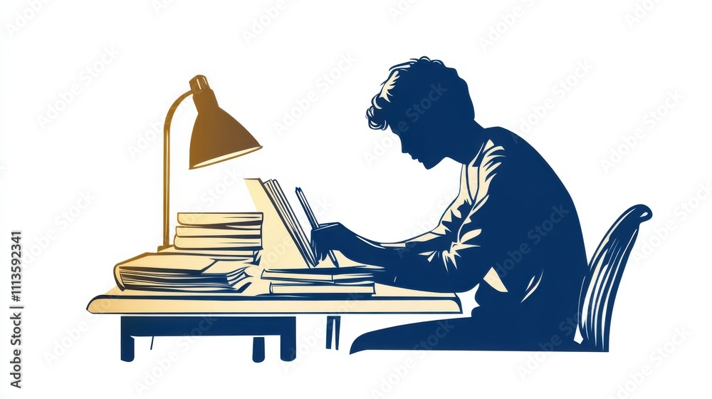 Obraz premium A student studying at a desk with books and notes scattered around