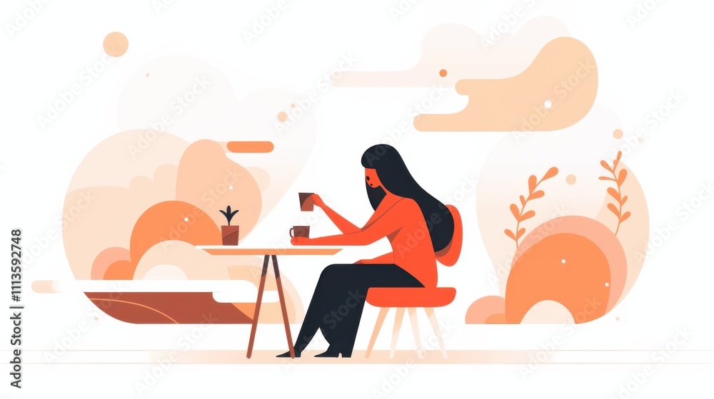 Obraz premium a girl drinks tea in a cafe