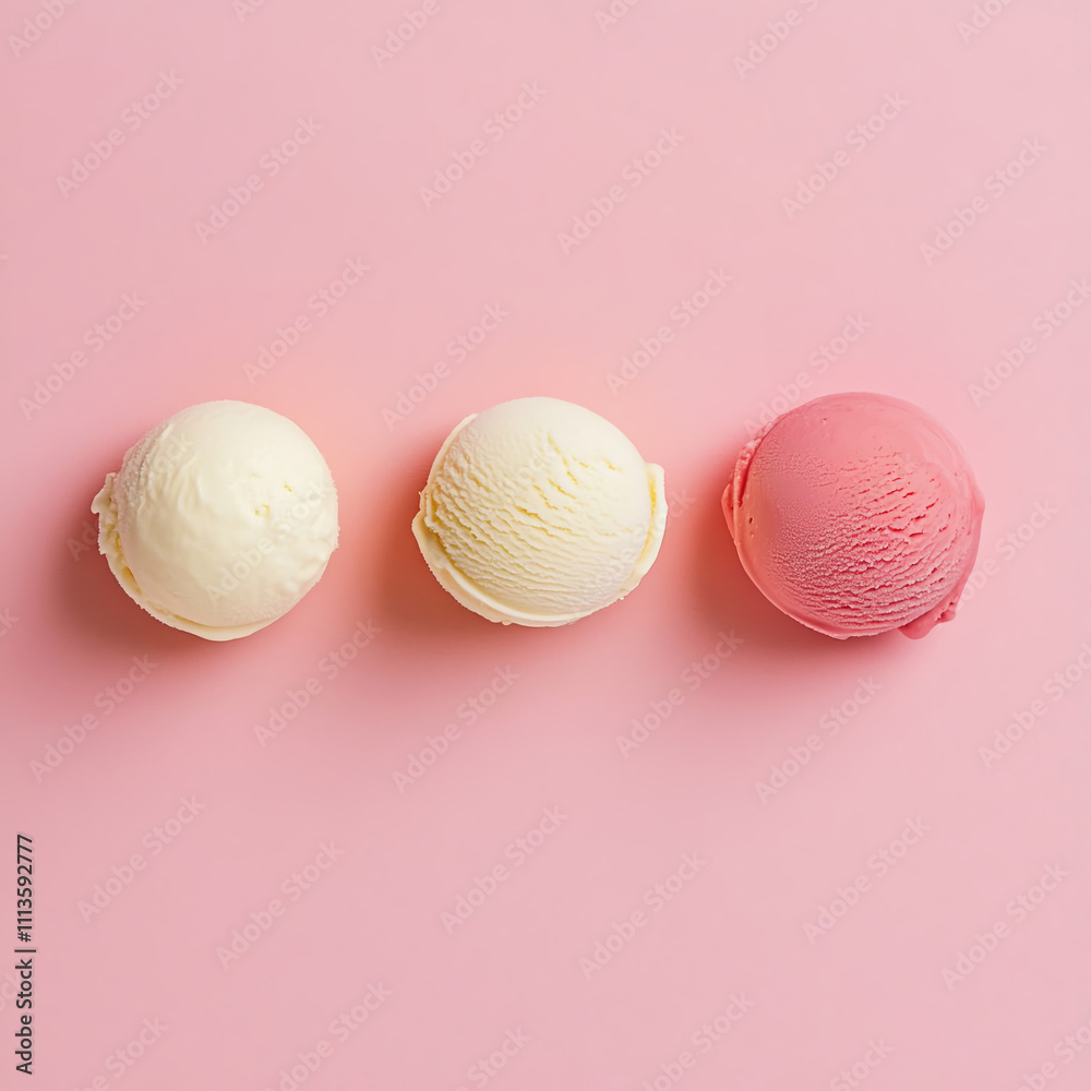 Trio of Ice Cream Scoops on Light Pink Background Trio of Ice Cream Scoops on Light Pink Background