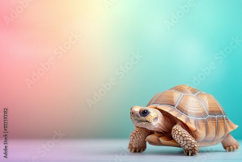 Close up of a tortoise basking in a serene habitat during the day