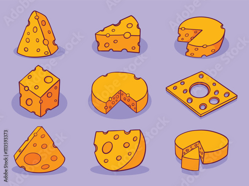 Collection Set of Cheese slice cartoon cute hand drawn illustration