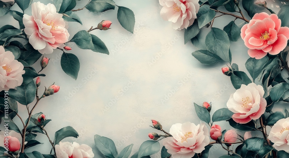 Fototapeta premium Floral arrangement with white and pink flowers on a neutral background in a delicate display