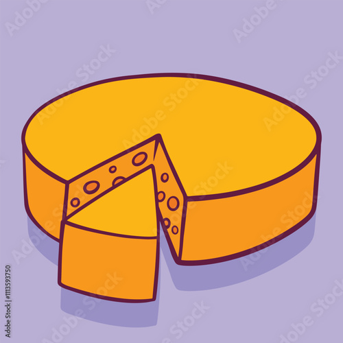 Round Cheese Slice cartoon cute hand drawn illustration