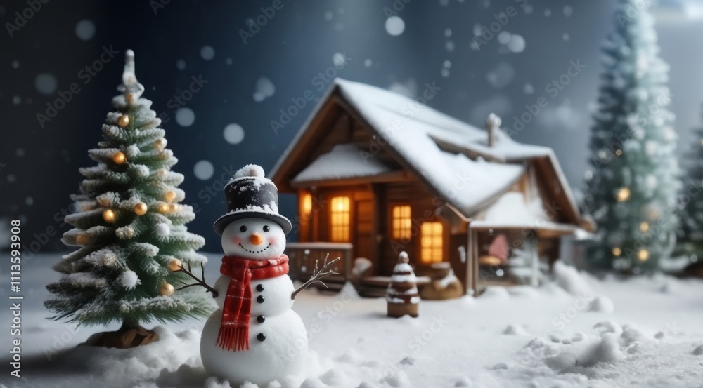 Obraz premium Snowman on the snowy winter background.