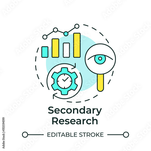 Secondary research multi color concept icon. Statistical metrics. Monitoring, control. Round shape line illustration. Abstract idea. Graphic design. Easy to use in infographic, presentation