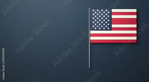 American flag on a blue background displayed prominently in a simple layout