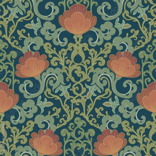 Ornamental plant pattern. Seamless classic background.