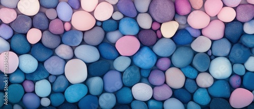 Colorful pebbles arranged artistically on a surface create an abstract art piece
