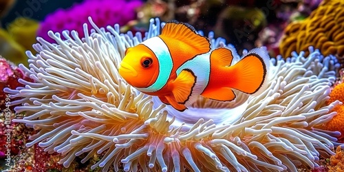 Breathtaking Underwater World Vibrant Clownfish in Anemone Paradise Serene Ocean Reef Closeup Aquatic Beauty and Tranquility