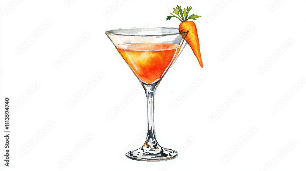 Fototapeta premium vibrant watercolor illustration of cocktail garnished with carrot