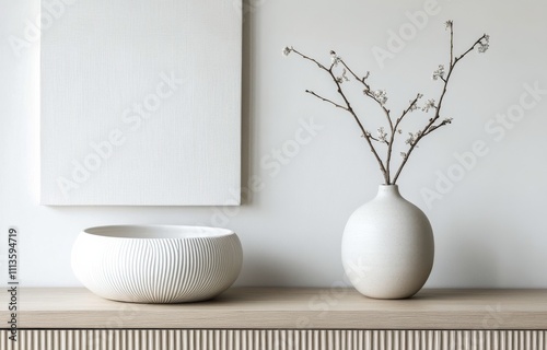 Modern interior design featuring minimalistic decor and organic shapes in a s...