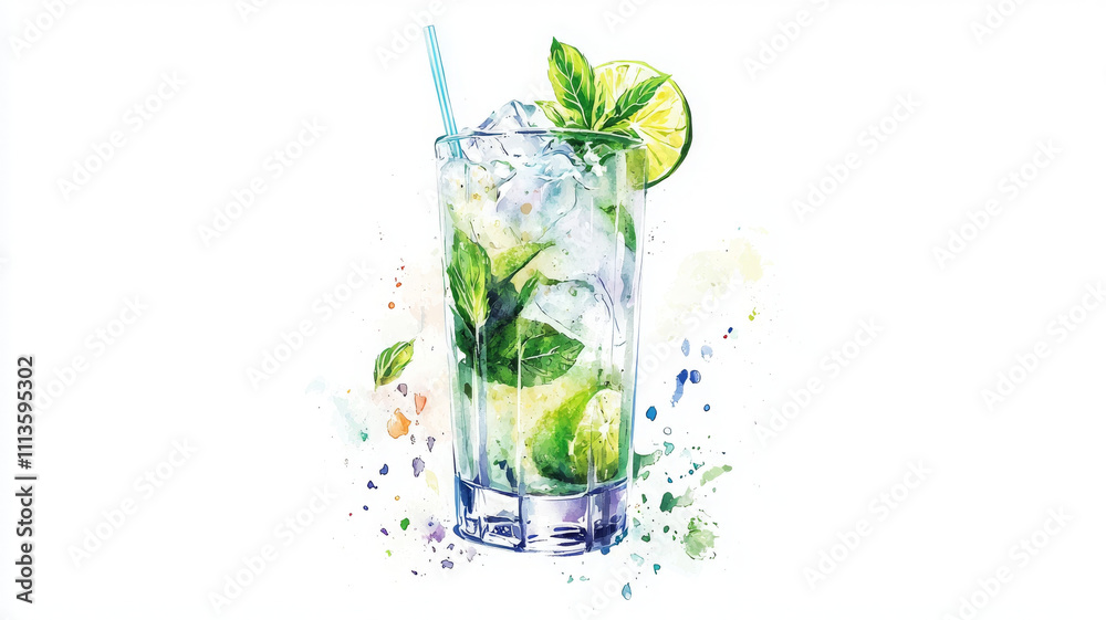 Refreshing mojito cocktail with mint and lime in glass Refreshing mojito cocktail with mint and lime in glass
