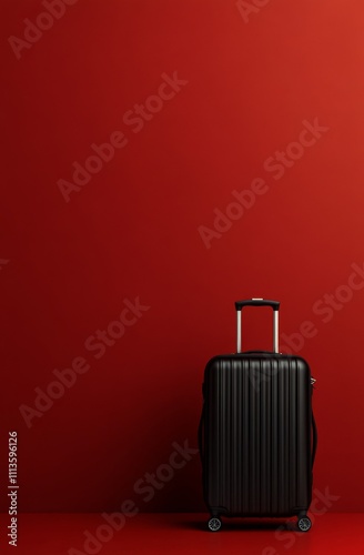 Red suitcase against a solid red background in a minimalist setting