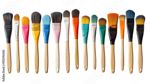 A vibrant selection of paint brushes showcases various colors and styles, each waiting to bring imagination to life. Perfect for artists ready to unleash their creativity