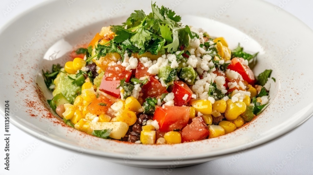 Savor the Freshness Vibrant Corn and Avocado Salad in White Bowl for Festive Dining Savor the Freshness Vibrant Corn and Avocado Salad in White Bowl for Festive Dining