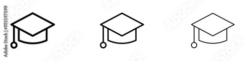 Graduation cap icons in tree different stroke sizes