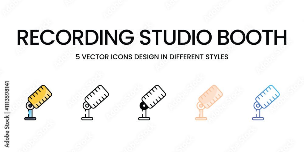 Recording Studio Booth icons set in different style vector stock illustration Recording Studio Booth icons set in different style vector stock illustration