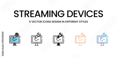 Streaming Devices icons set in different style vector stock illustration