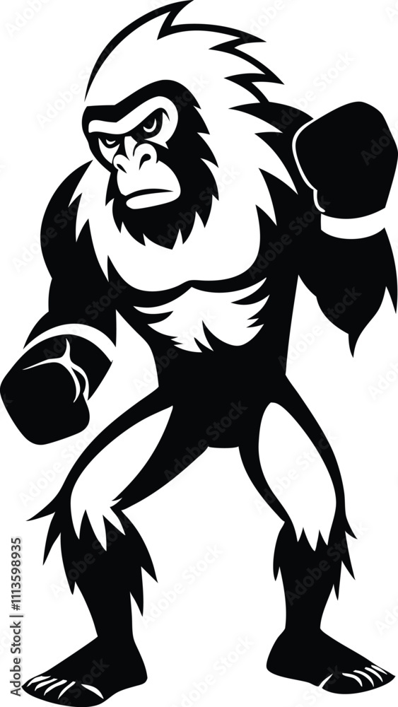 Bigfoot boxer silhouette in aggressive fighting pose Bigfoot boxer silhouette in aggressive fighting pose