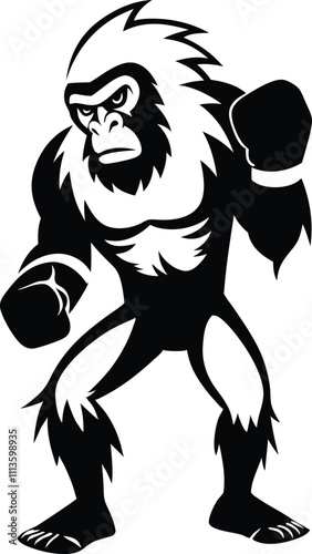  Bigfoot boxer silhouette in aggressive fighting pose