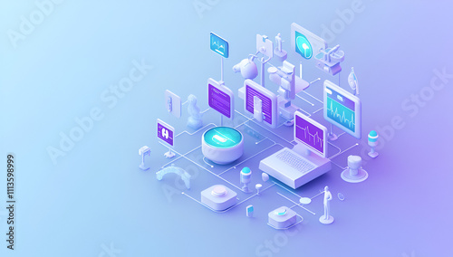 Integrated Digital Health Ecosystem, an integrated digital health ecosystem with an image displaying interconnected health information systems, telemedicine platforms, wearable devices, photo