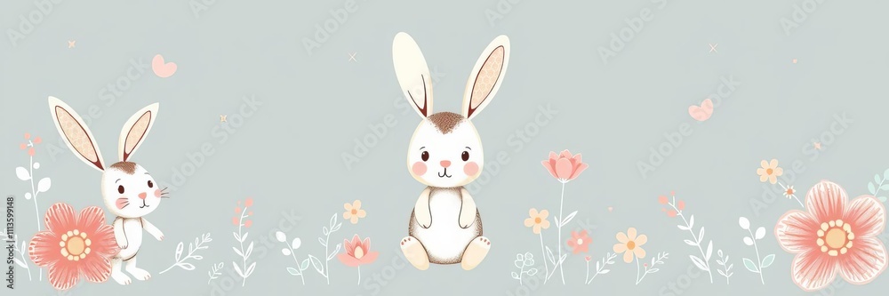 Adorable bunny with flower design for baby t-shirt, fashion print, kids wear, baby shower, greeting card, bunny, baby shower Adorable bunny with flower design for baby t-shirt, fashion print, kids wear, baby shower, greeting card, bunny, baby shower