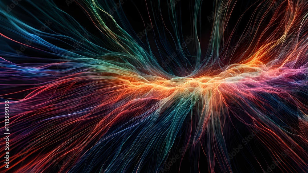 Abstract colorful lines creating a dynamic, flowing energy effect. Abstract colorful lines creating a dynamic, flowing energy effect.