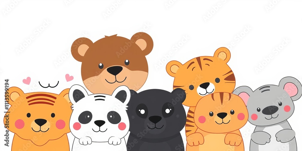 Adorable cartoon animals faces for baby nursery decor and apparel featuring koala, lion, dog, bunny, bear, panda, tiger, and cat, bear, cartoon Adorable cartoon animals faces for baby nursery decor and apparel featuring koala, lion, dog, bunny, bear, panda, tiger, and cat, bear, cartoon