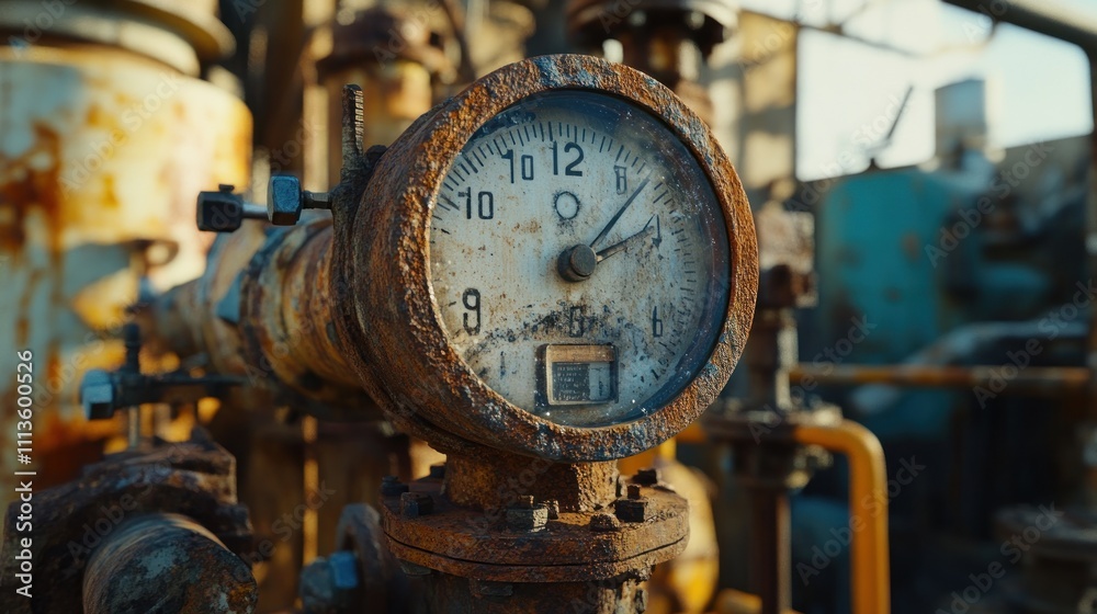 Rusty Industrial Gauge Measures Pressure In Old Plant Rusty Industrial Gauge Measures Pressure In Old Plant