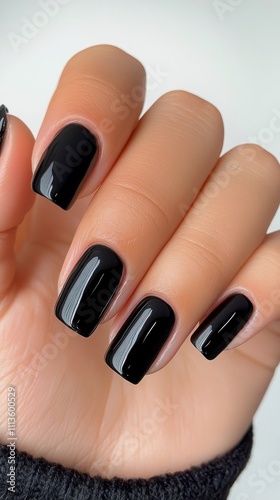 Elegant black nail polish on well manicured hand showcasing stylish design an...