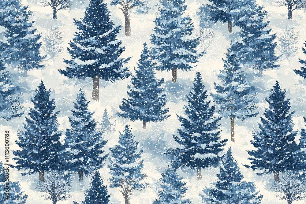 Obraz premium Winter Forest Seamless Pattern with Snow-Covered Fir Trees