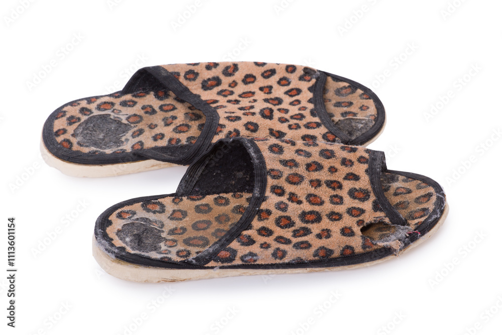 Old worn leopard slippers Old worn leopard slippers
