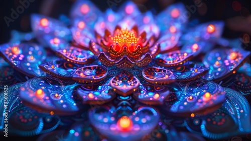 Cosmic Bloom: A mesmerizing fractal lotus flower blossoms with ethereal beauty. The intricate details and vibrant colors create a captivating and surreal visual experience.